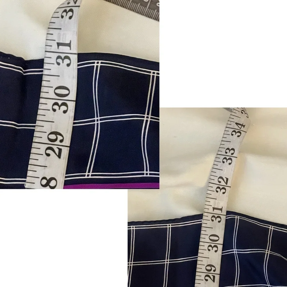 Liz Claiborne Vintage 100% Silk Scarf Navy Blue Pink Floral Windowpane Japan 31
